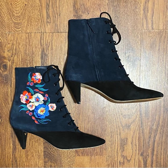 Tory Burch Cassidy Lace-up Embroidered Suede Booties Sz 10.5 Floral Boho Chic - Picture 5 of 15